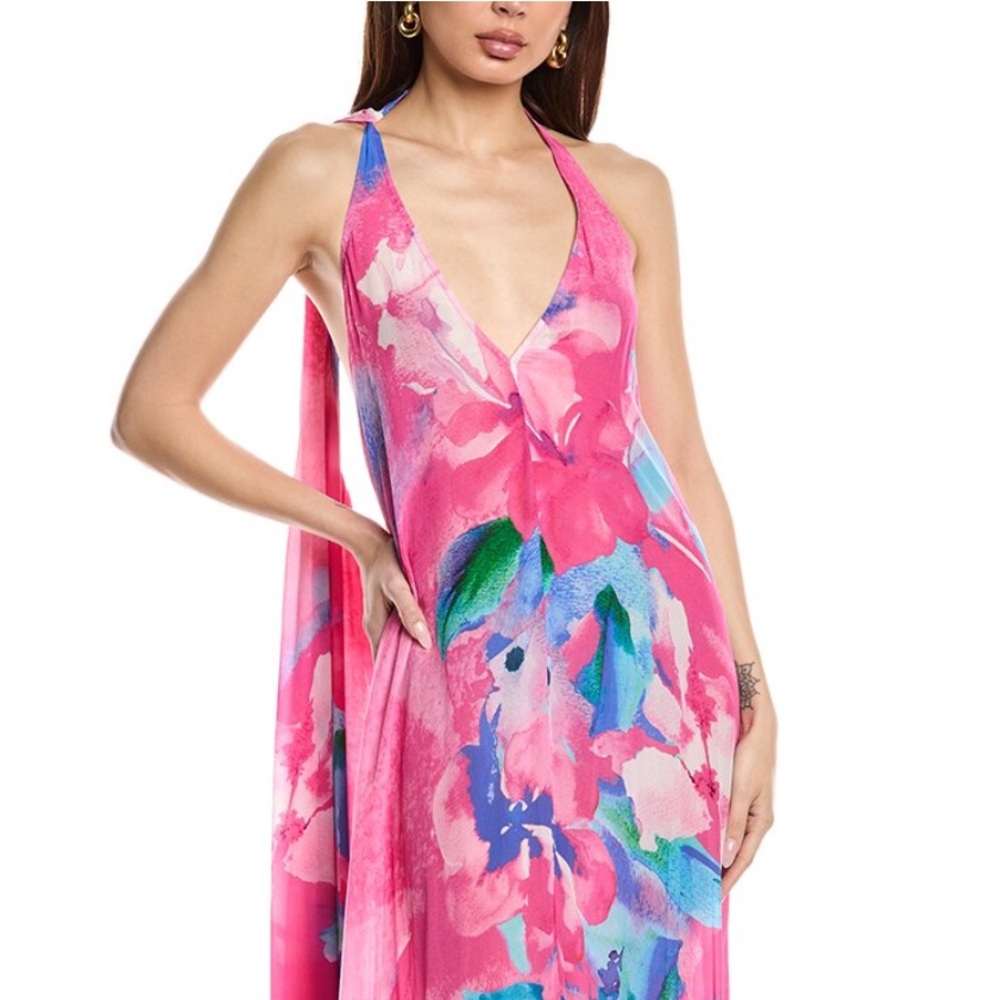 NWT: HEMANT & NANDITA Pink Floral Maxi Dress with Blue & Green Accents - Picture 2 of 16
